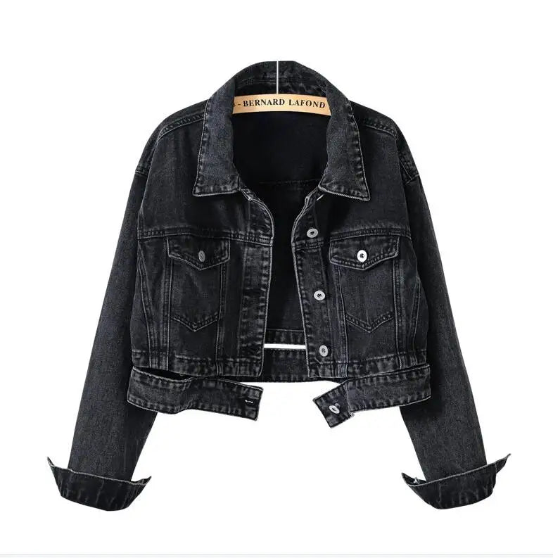 Women's Denim Jacket - Casual Black Overcoat