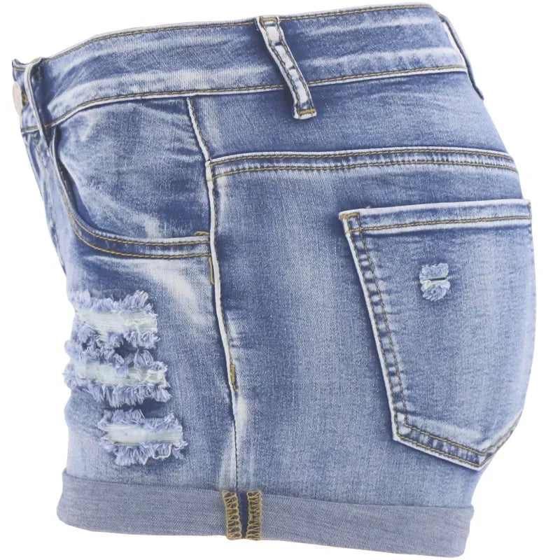 Women's Mid Waist Denim Shorts for Summer Beach Style