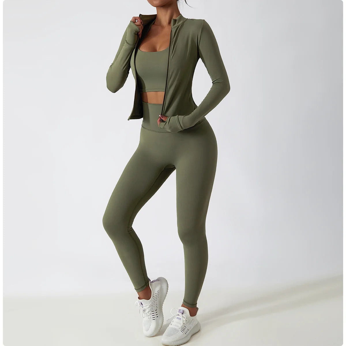 Women's Zip Long Sleeve Yoga Jacket – Slim Fit Gym Training Top