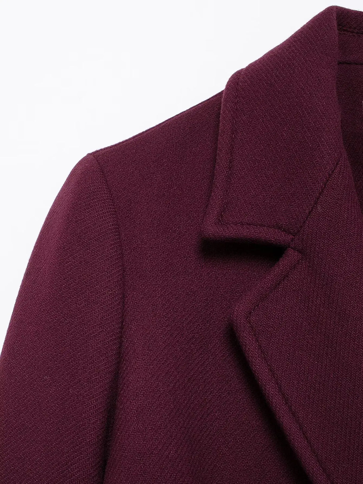 Burgundy Woolen Double Breasted Winter Coat