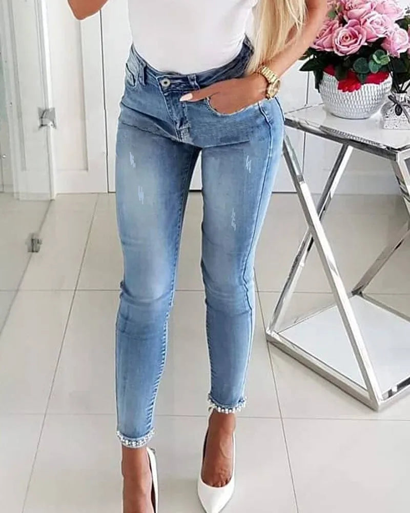 Women Bleached Skinny Jeans