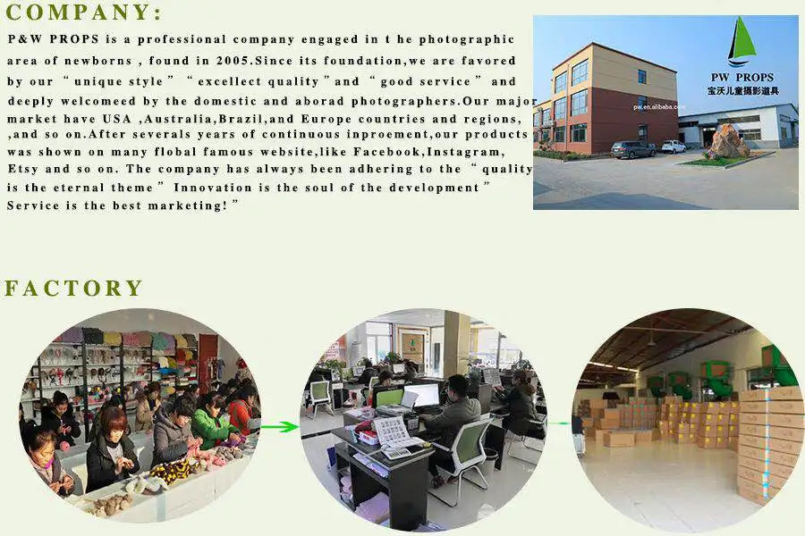 Image showcasing the PAW PROPS company and factory, highlighting their commitment to quality and service in photography props.