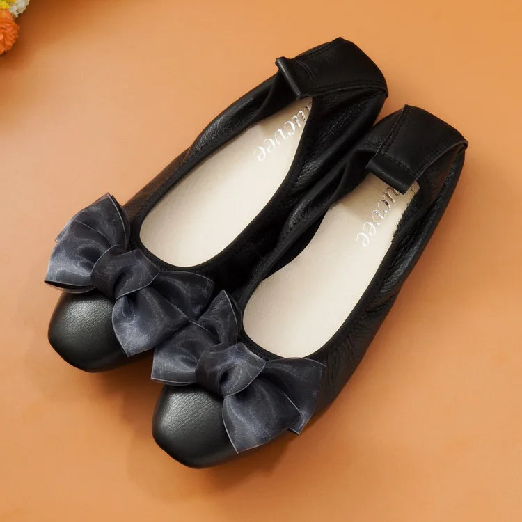 Women Leather Bowknot Slip-On Ballerina Flats
