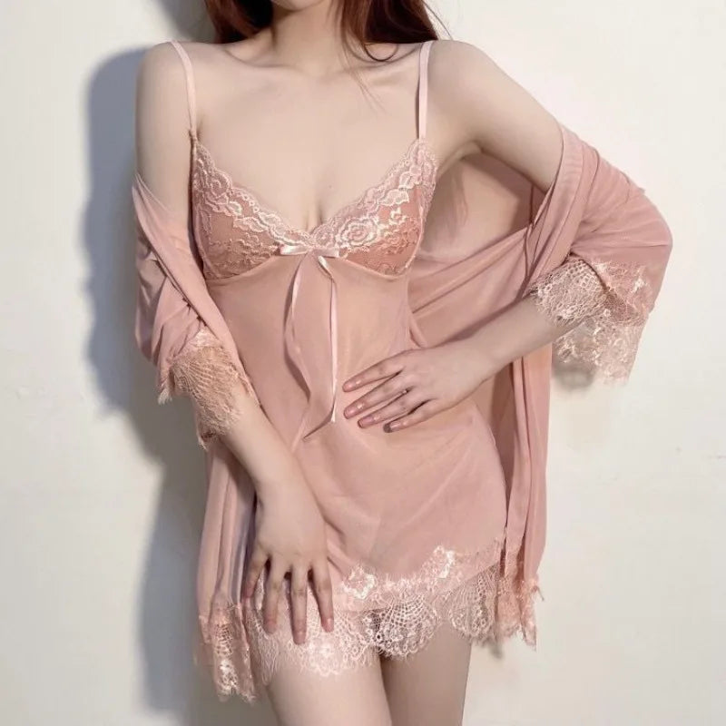 Women Mesh Lace Sleep Robe