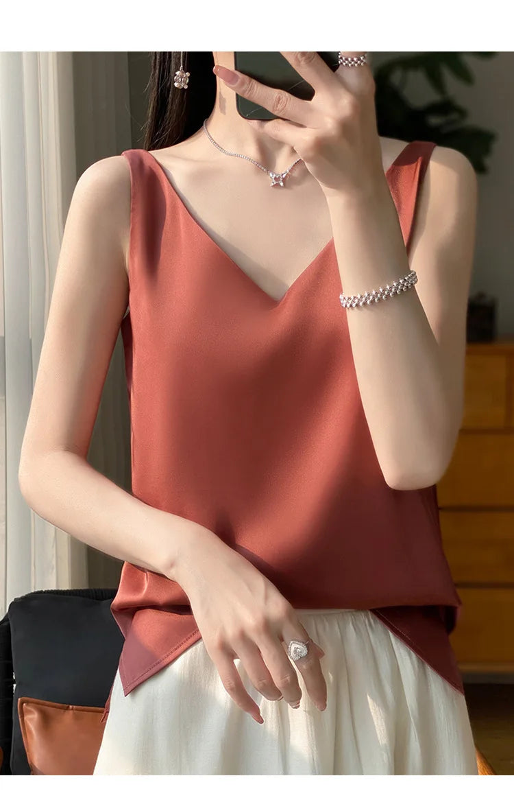 Ice Silk Satin V‑Neck Camisole Crop Top