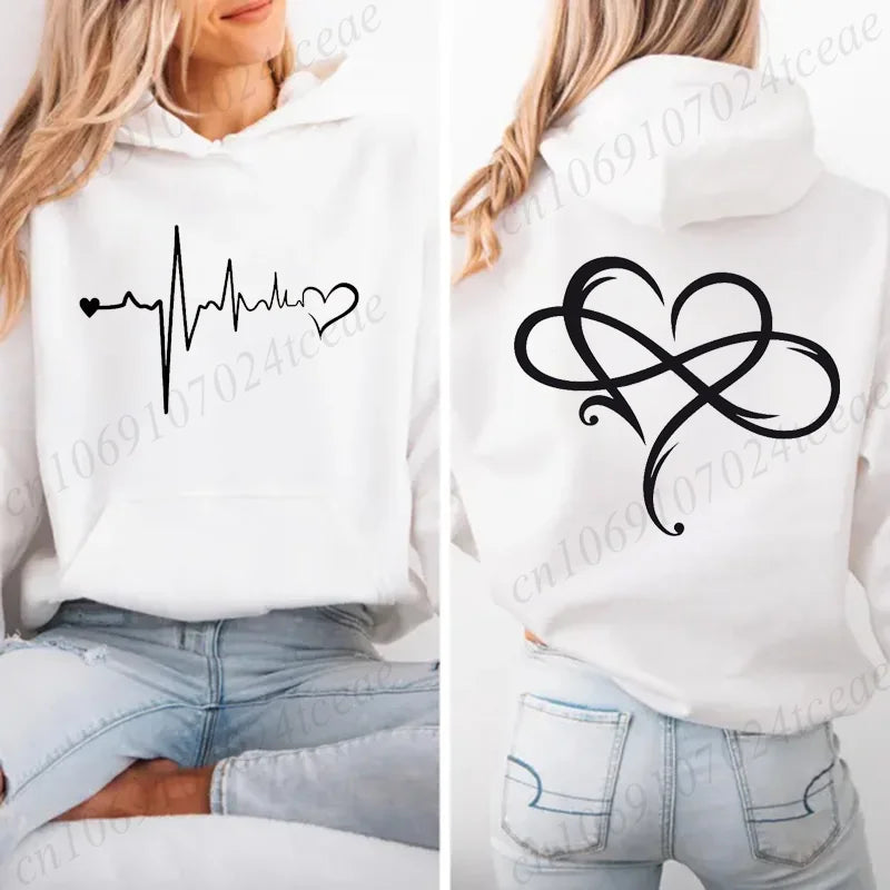 Women's Heartbeat Print Retro Hoodie