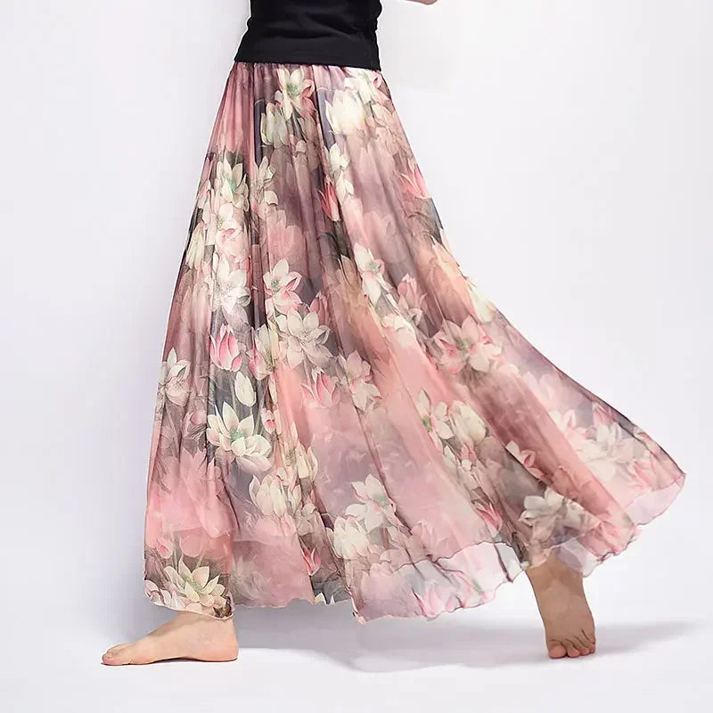 Women Boho Chiffon Long Skirt