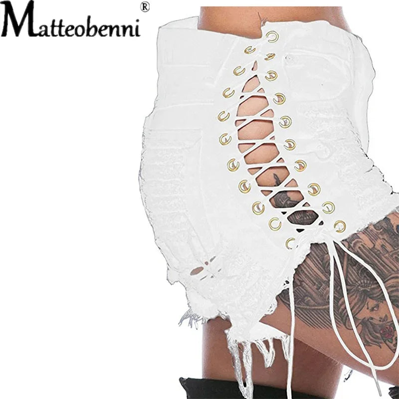 Women's Ripped Tassel Denim Shorts