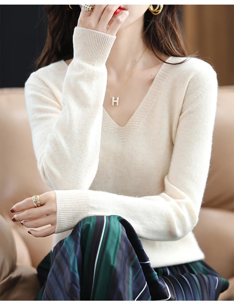Women Slim Fit V-Neck Sweater