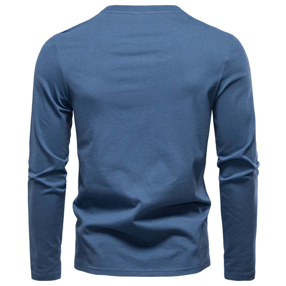 Men Cotton Henley Long Tee