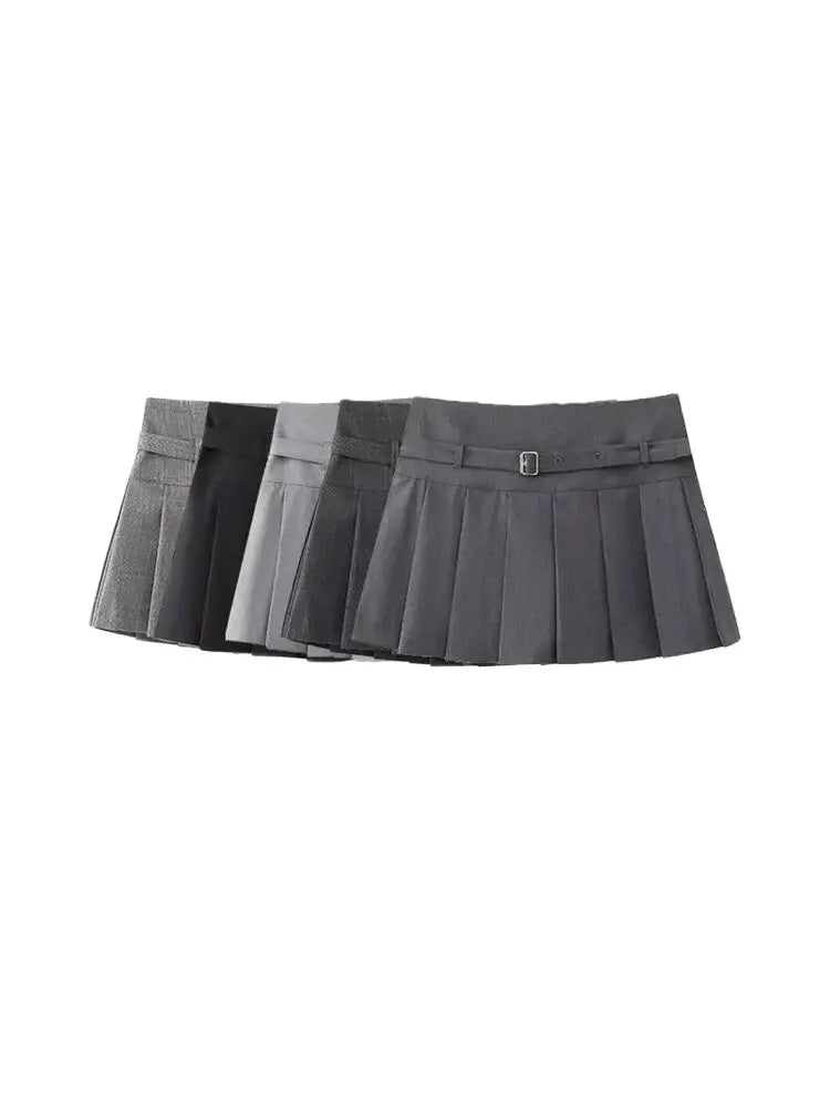 Women's Pleated Belted Skort Shorts