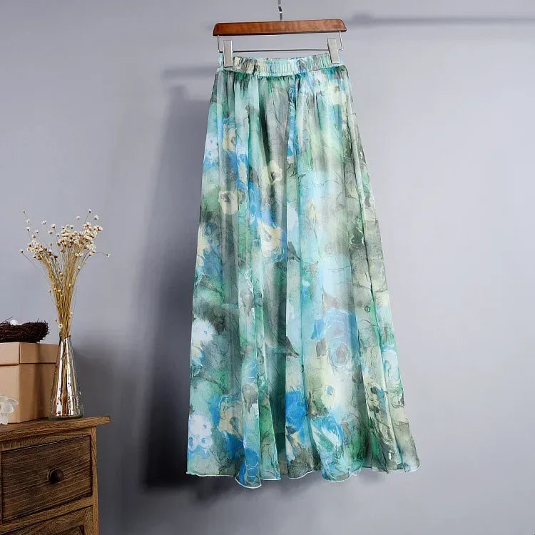 Women Boho Chiffon Long Skirt