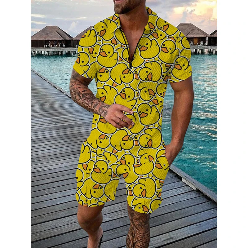 Men Cartoon Print Shorts Set