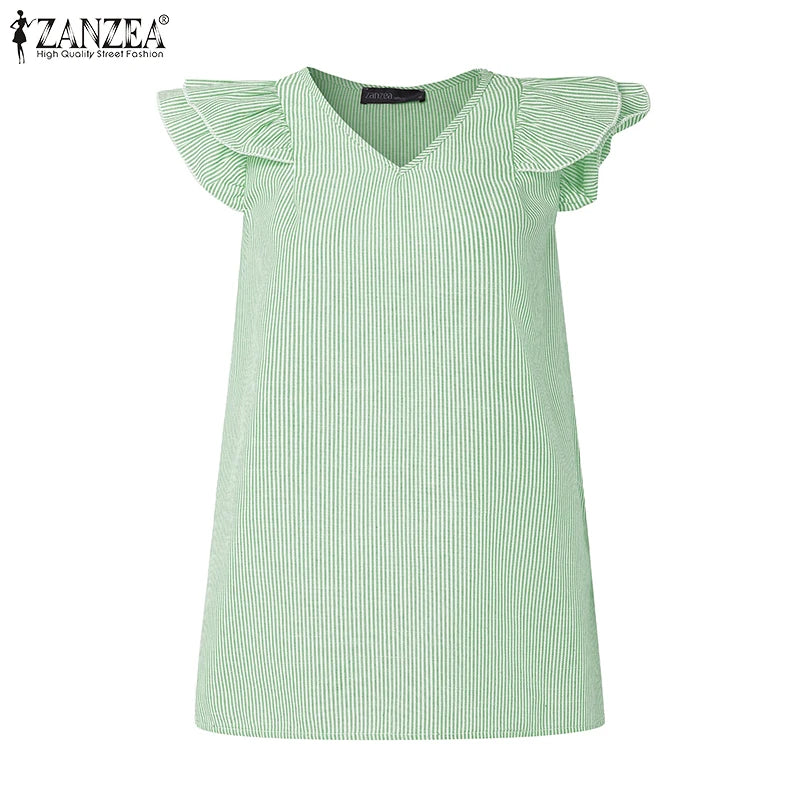 Women Striped Sleeveless V-Neck Top