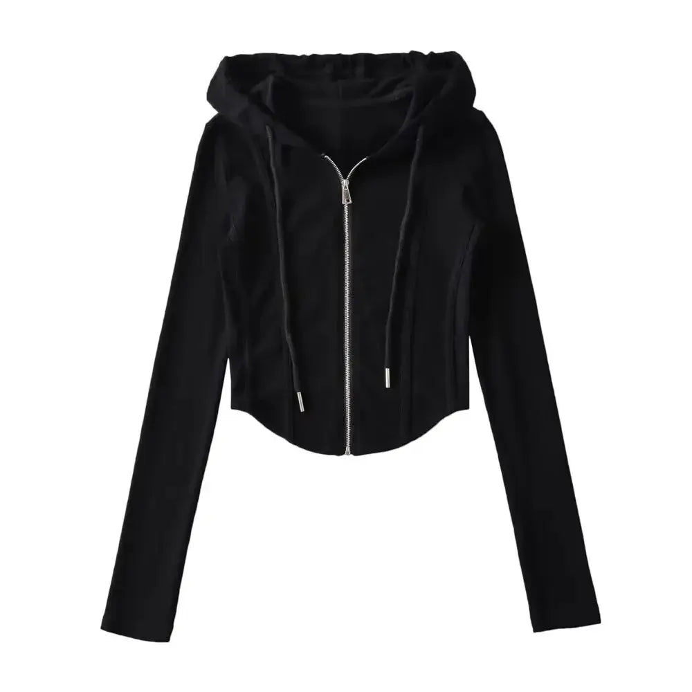 Women Cropped Zip Hoodie Y2K Corset Hem Sweatshirt