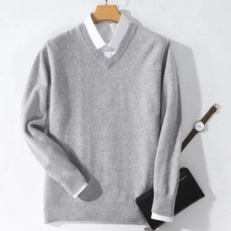 Men's Plus Size Wool V-Neck Sweater