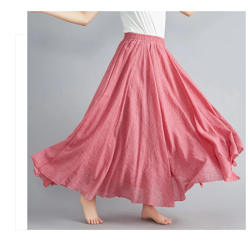 Women Cotton Linen Maxi Skirt