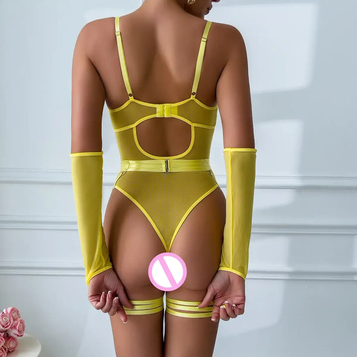 Women Mesh Splicing Suspender Jumpsuit