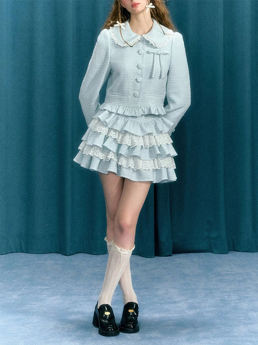 Women Tartan Lace Mini Skirt