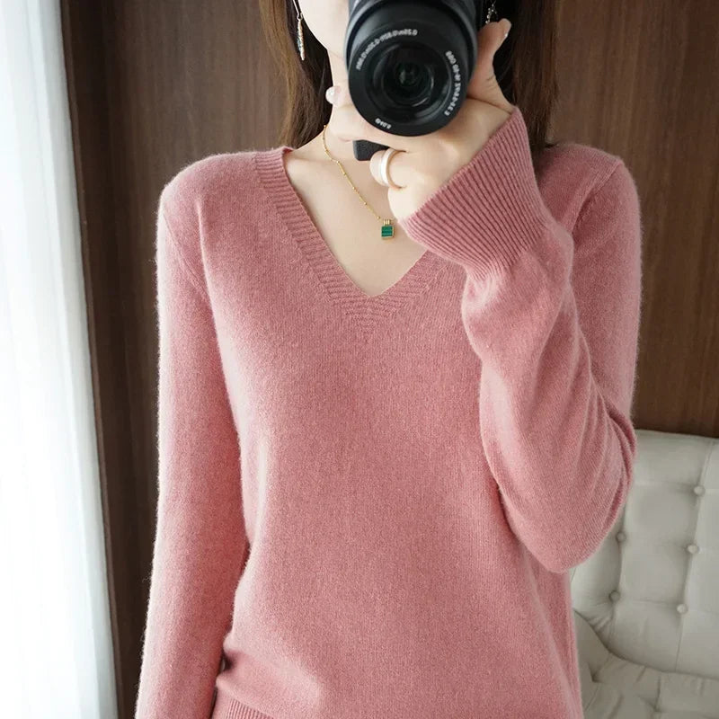 Women Slim Fit V-Neck Sweater