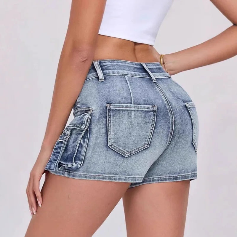 Women's Tight Cargo Denim Shorts