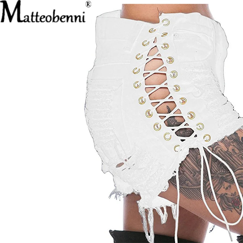 Women's Ripped Tassel Denim Shorts