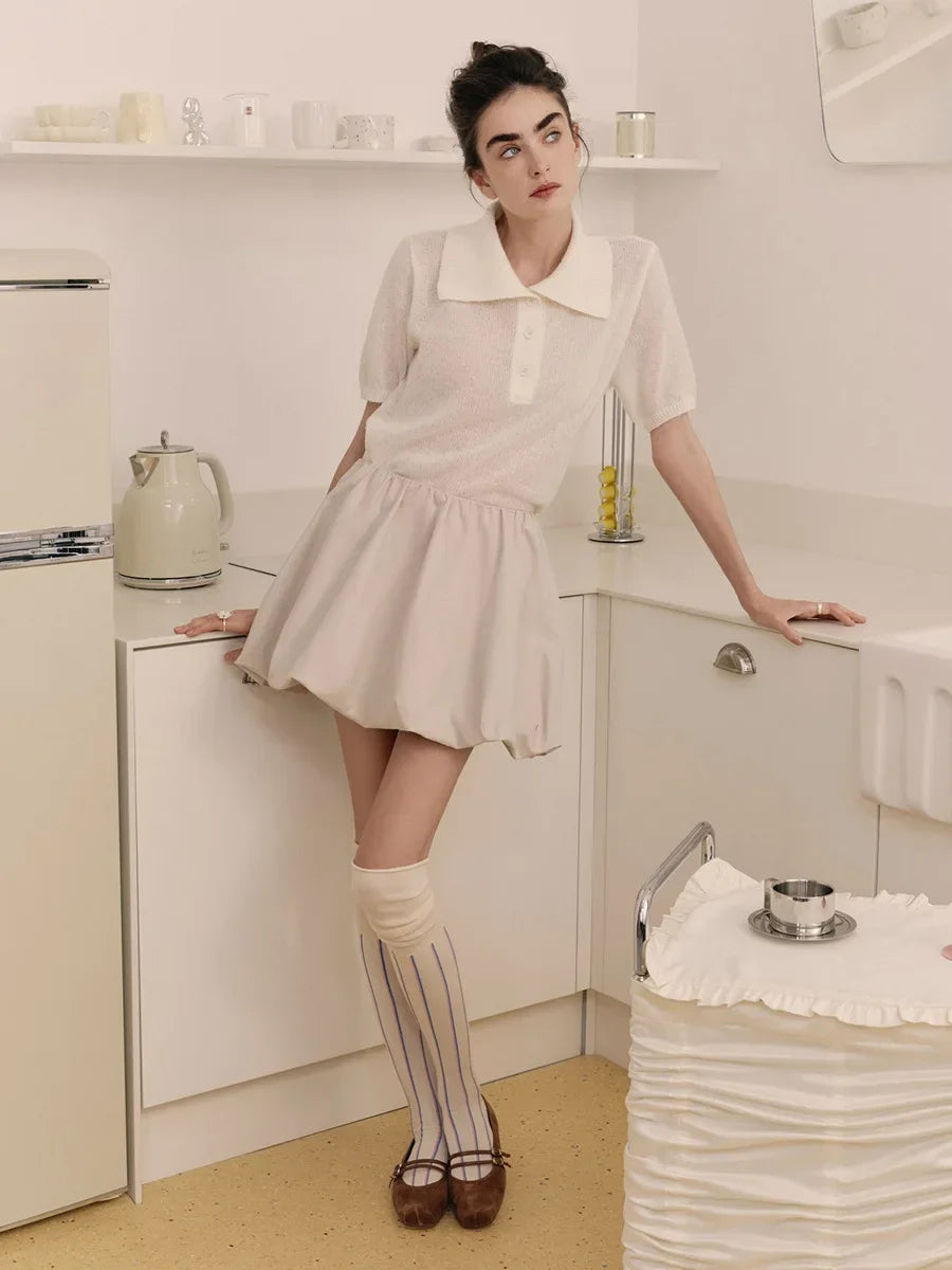 Women's Polo Collar Hollow Knit Sweater