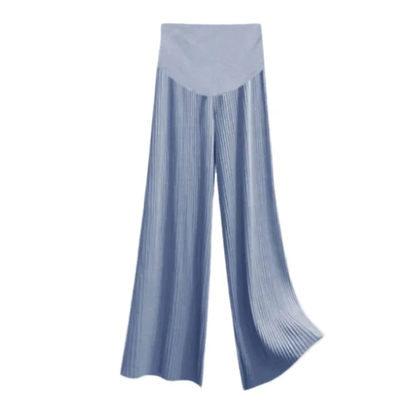 Ice silk pleated maternity pants in light blue, ideal for summer wear.