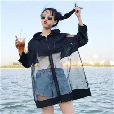 Oversized See-Through Women's Summer Coat – Korean Patchwork Jacket