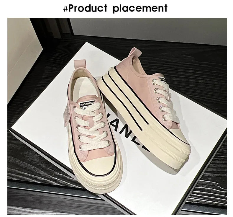 Women Canvas Shoes Black White Platform Sneakers