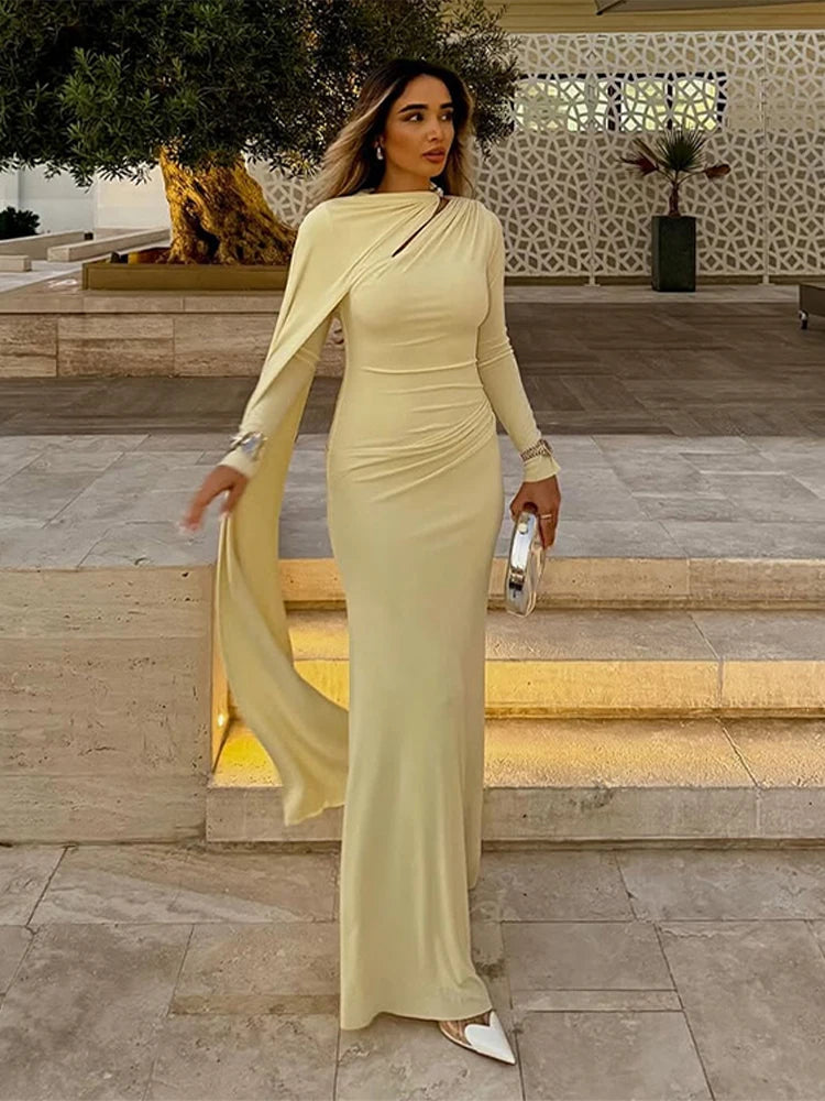 Women Pleated Ribbon Long Dress