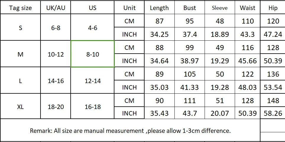Size chart for elegant beach maternity dress, including measurements in cm and inches for S, M, L, and XL.