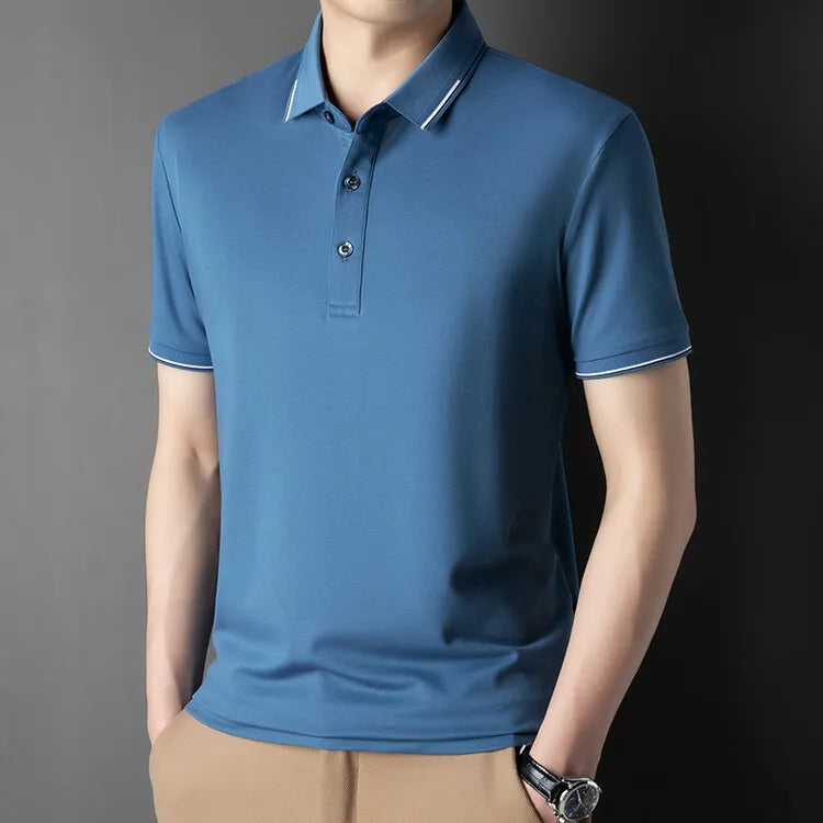 Men Luxury Silk Cotton Polo Shirt