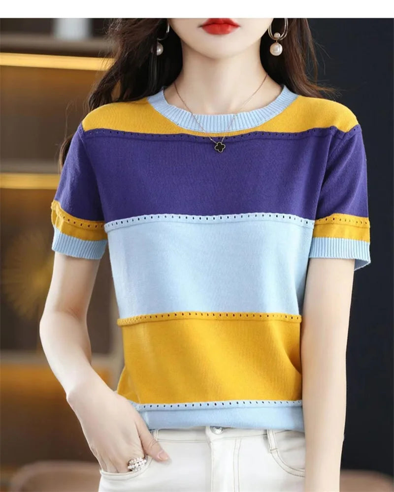 Women Ice Silk Knit T-Shirt