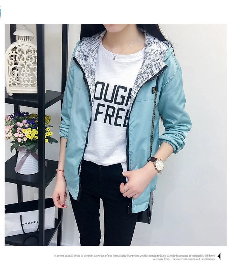 Double-Sided Women's Trench Coat – Hooded Spring Autumn Windbreaker