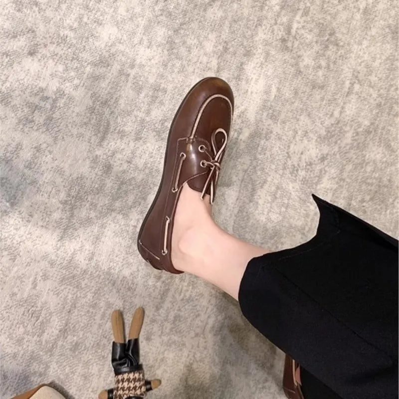 Women Loafers – Genuine Leather Lace-Up Flats 2025