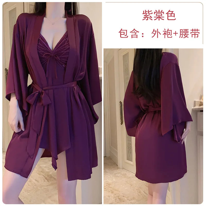 Women Bow Robe Sleep Set