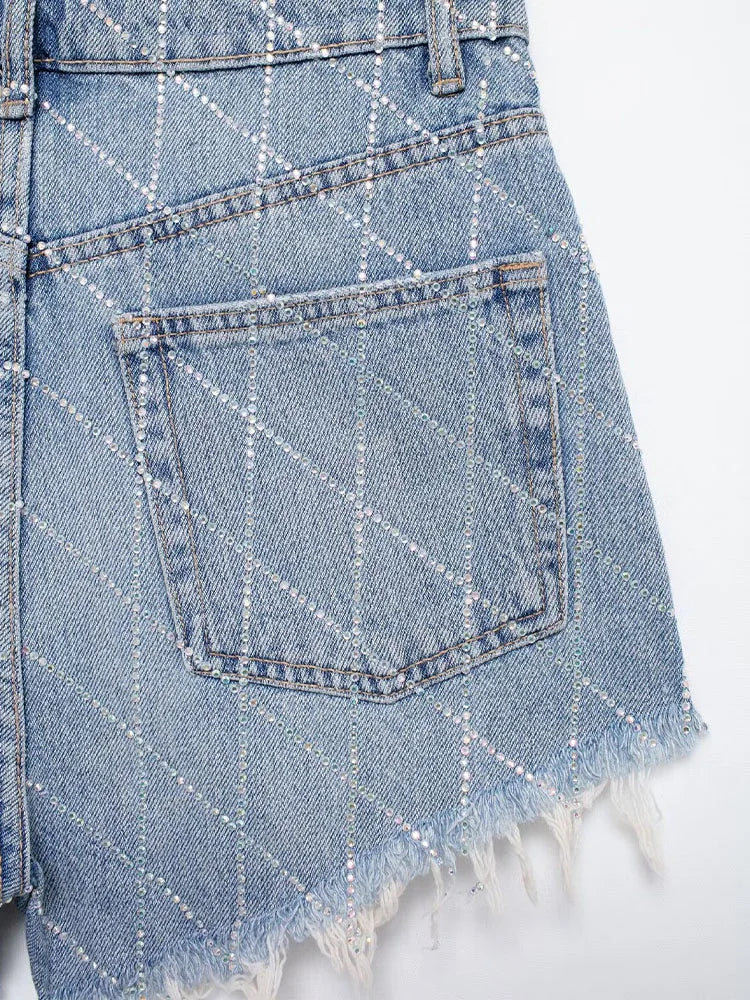 DazzleLine™ – High Waist Hot Diamond Shorts (Raw Edge, Straight Fit)