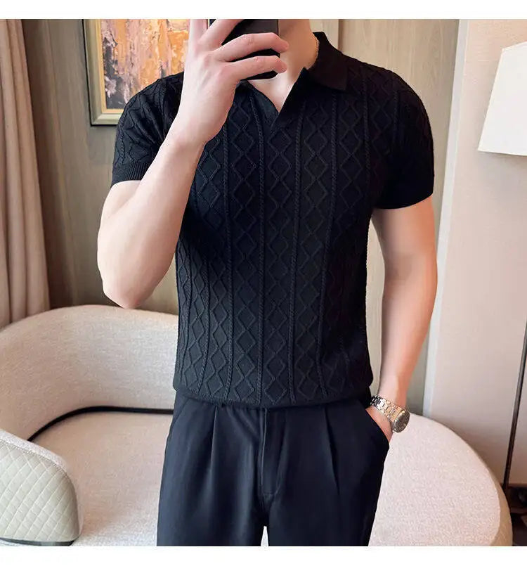 Men Polo Collar Slim Fit Knit Sweater