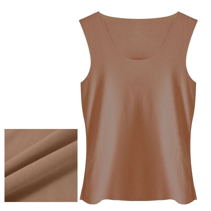 HeatHold™ Thermal Slim Inner Vest in solid brown with soft fabric texture, perfect winter undershirt for women.