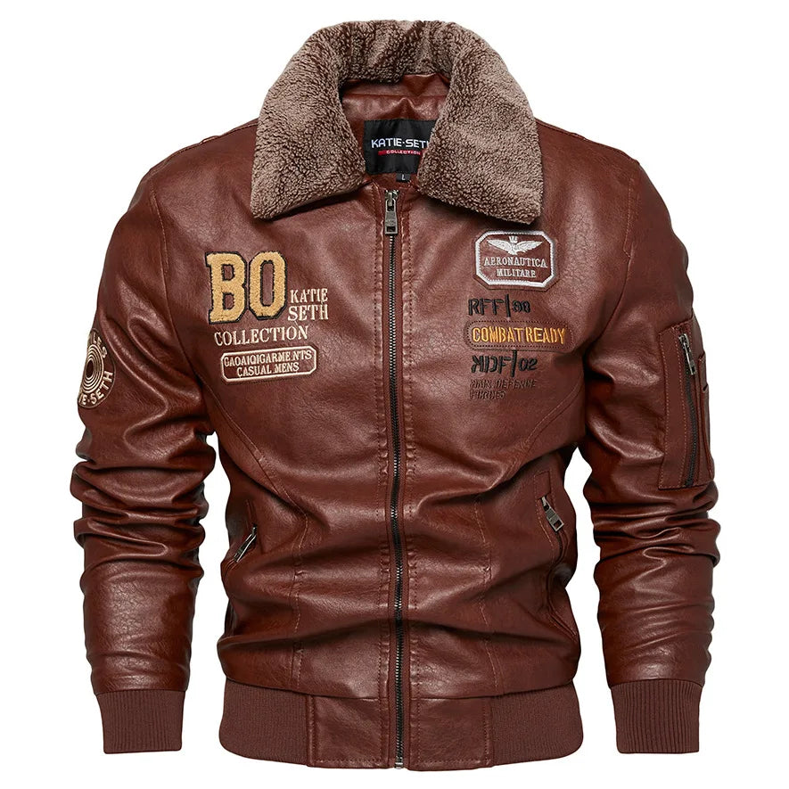 Men's Plus Size PU Motorcycle Suit – Fleece Jacket