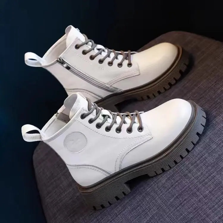 Women Motorcycle Style Ankle Boots – Thick Sole Leather Plus Velvet