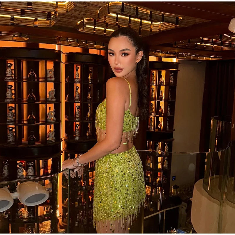 Women Sequin Tassel Party Skirt