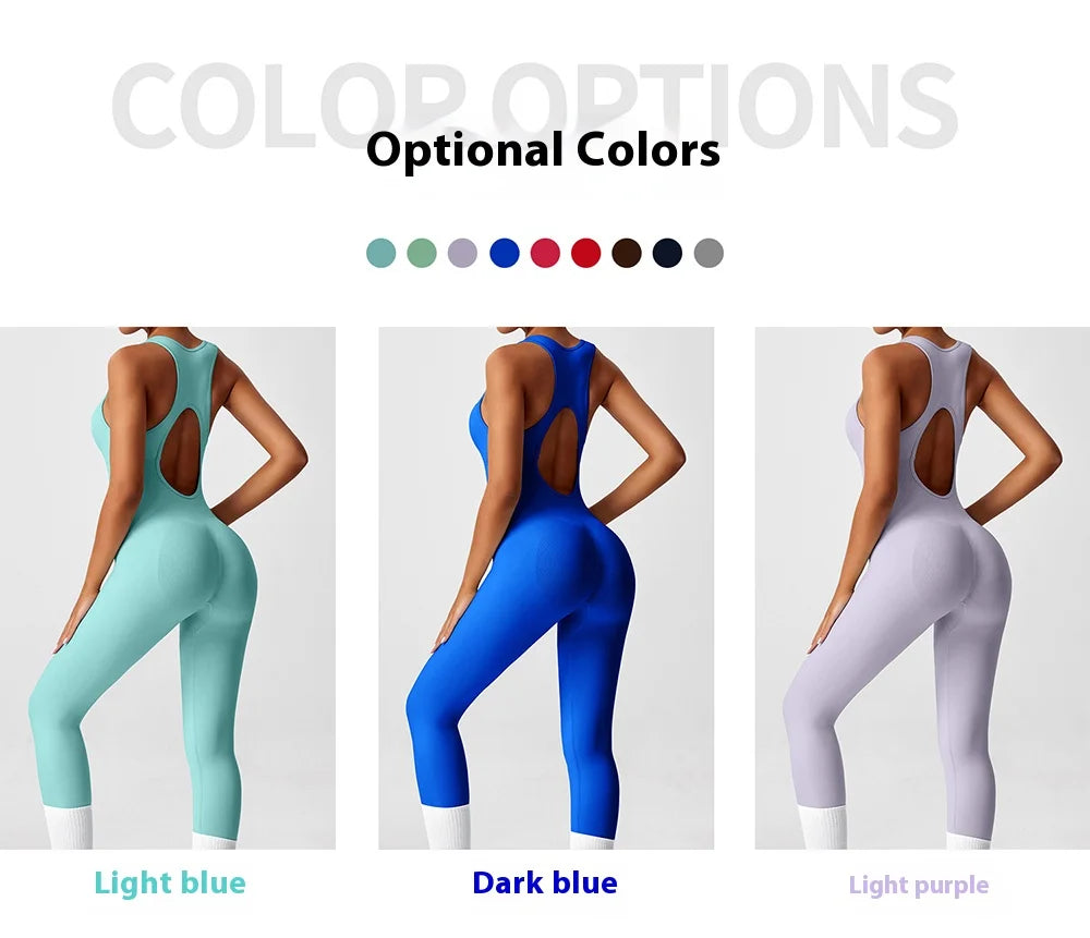 Seamless Peach Booty One-Piece Yoga Bodysuit – V-Back Tummy Control