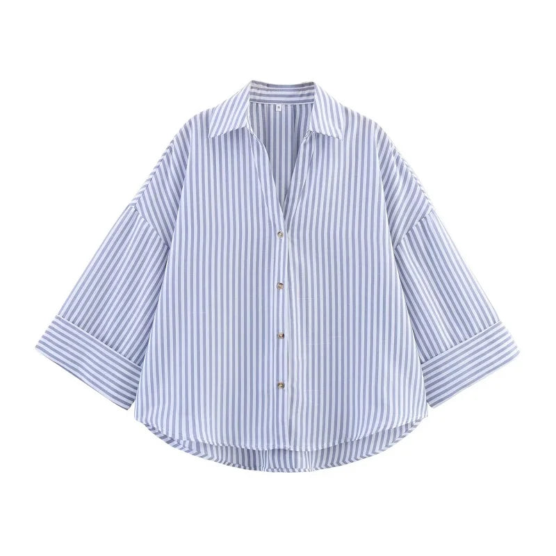 Women Striped Oversize Shirt Blouse