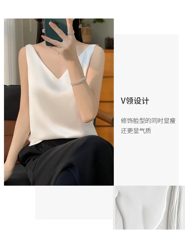 Ice Silk Satin V‑Neck Camisole Crop Top