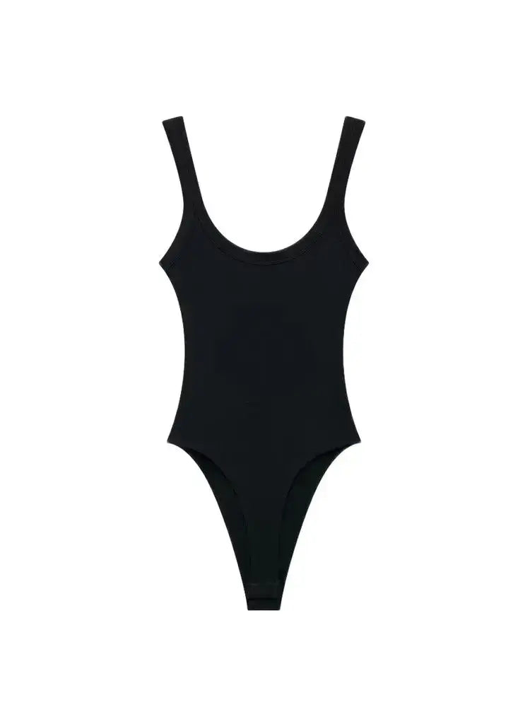 Women Ribbed Strappy Snap Bodysuit