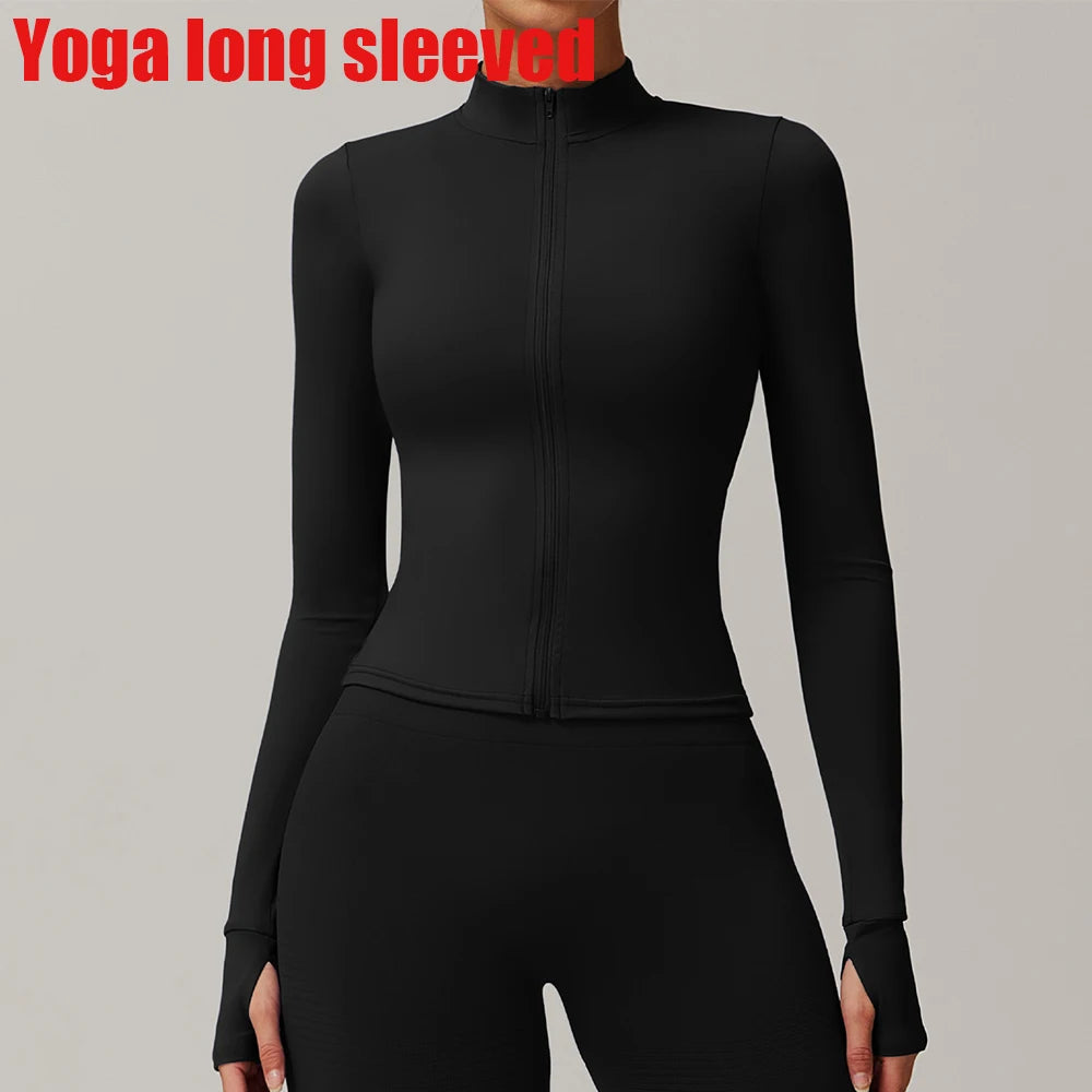 Women's Zip Long Sleeve Yoga Jacket – Slim Fit Gym Training Top