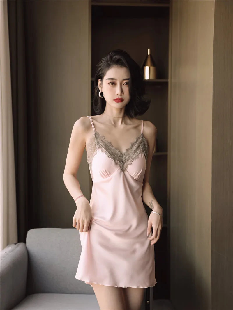 Women Ice Silk Nighty Pajamas