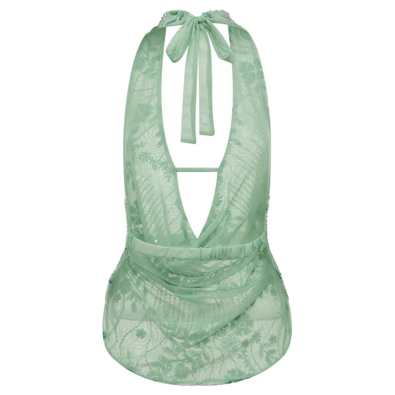 Women Sequin Deep V Tank Top